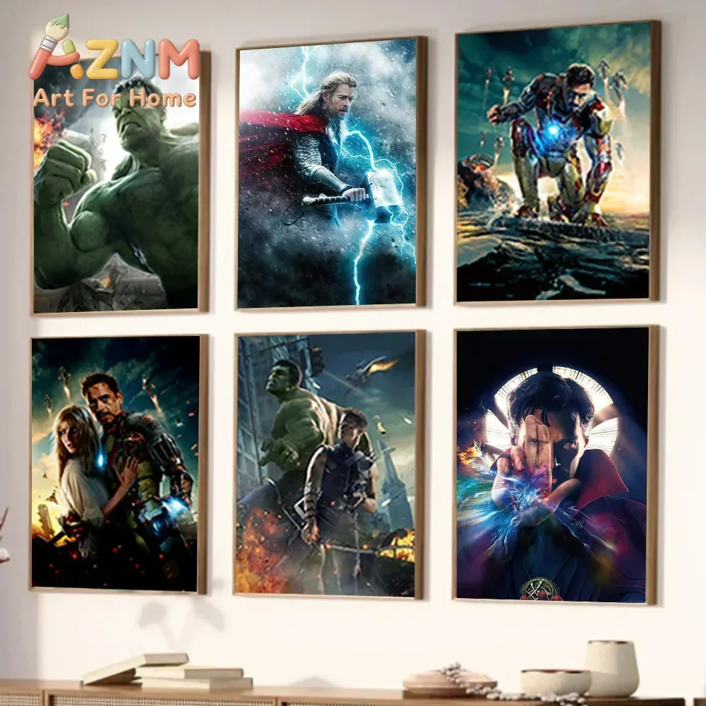AZNM Avengers Superhero Movie Canvas Wall Art Frameless Poster Hulk Thor Iron Man Doctor Strange Battle Scene Print Bedroom Deco