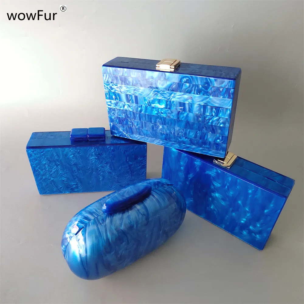 Luxury Lady Part Prom Elegant Handbags New Wallet Brand Design Stylish Pearl Blue Acrylic Evening Bag Cute Women Clutch Purse