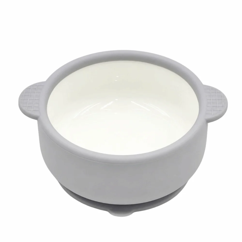 Ceramic Baby Feeding Bowl with Silicone Suction Cup Divided Into Compartments Children's Complementary Food Bowl Anti Drop