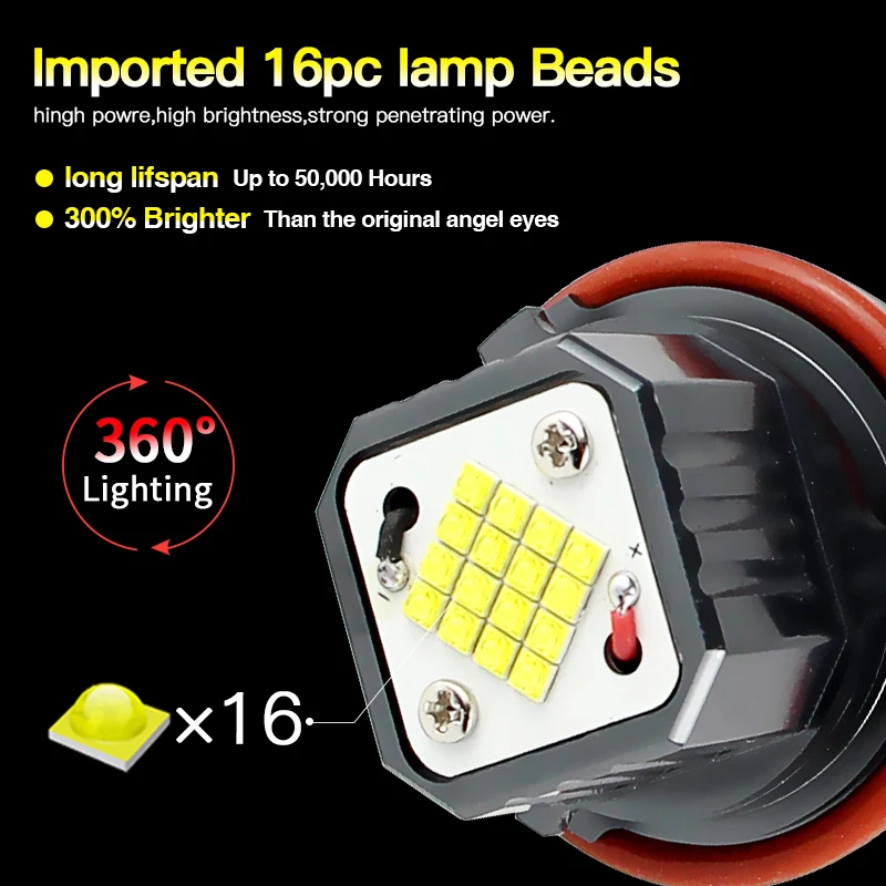 2x80w White CANbus LED Angel Eyes Marker Lights Bulbs For E39 E53 E65 E66 E87 E60 E61 525i 530i xi 545i M5 2004-2007 Error Free view 2