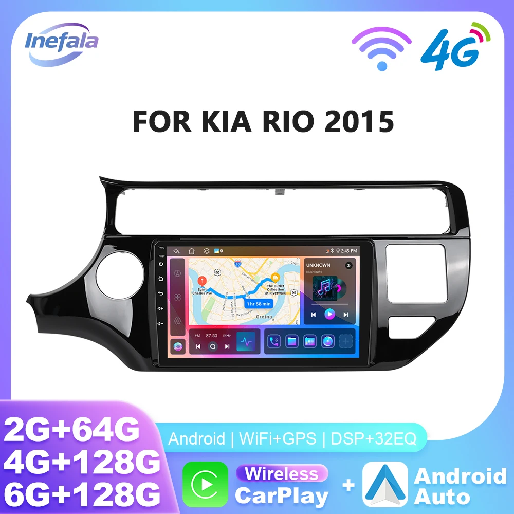 Inefala 6+128g Wireless Carplay Android Auto Car Radio for KIA RIO 2015 GPS