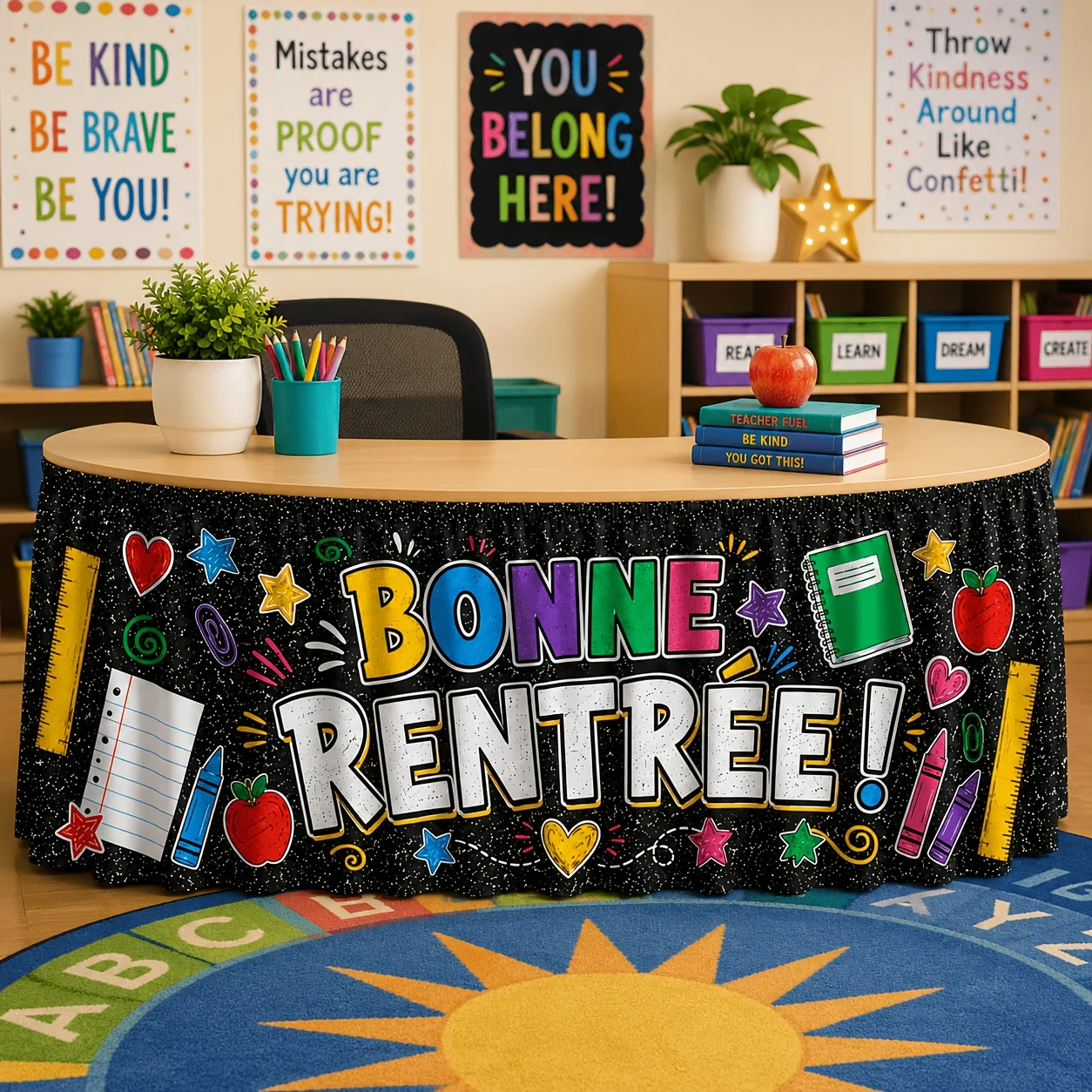 1 piece of colorful campus-themed tablecloth, suitable for classroom parties, weddings, and restaurant decorationxzj