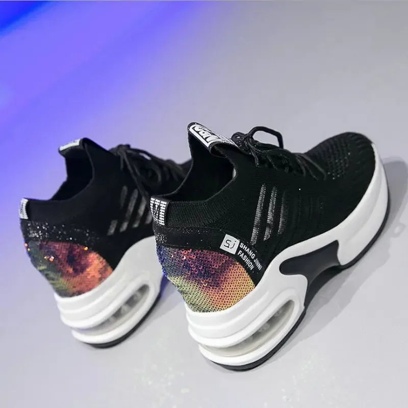High Quality Femme Bling Sequin Woman Sneakers Chunky Platform Casual Height Increase Zapatillas Mujer wedges shoes 2019