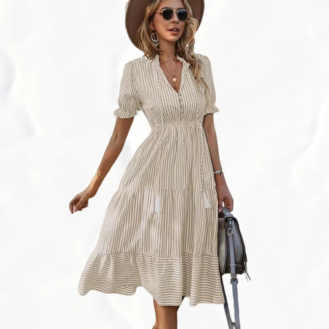 

Полосатая юбка макси с V-образным вырезом и эластичной талией, женские модные шорты с высокой талией для повседневной носки, трансграничная торговля