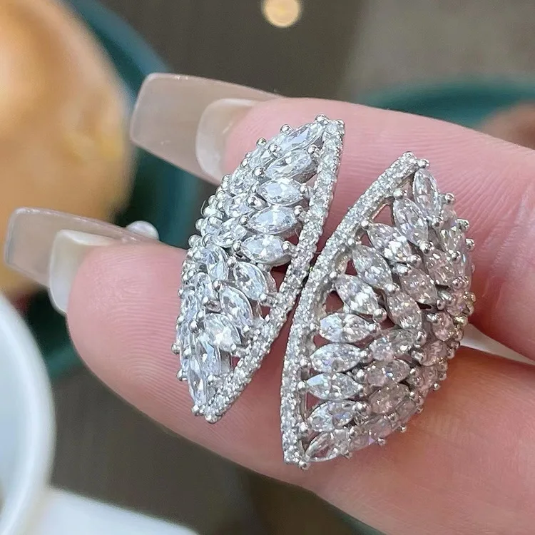 Fashion Fan-shaped Simulated Diamond Ring 925 Sterling Silver Party Wedding Rings for Women Bridal Promise Engagement Jewelry