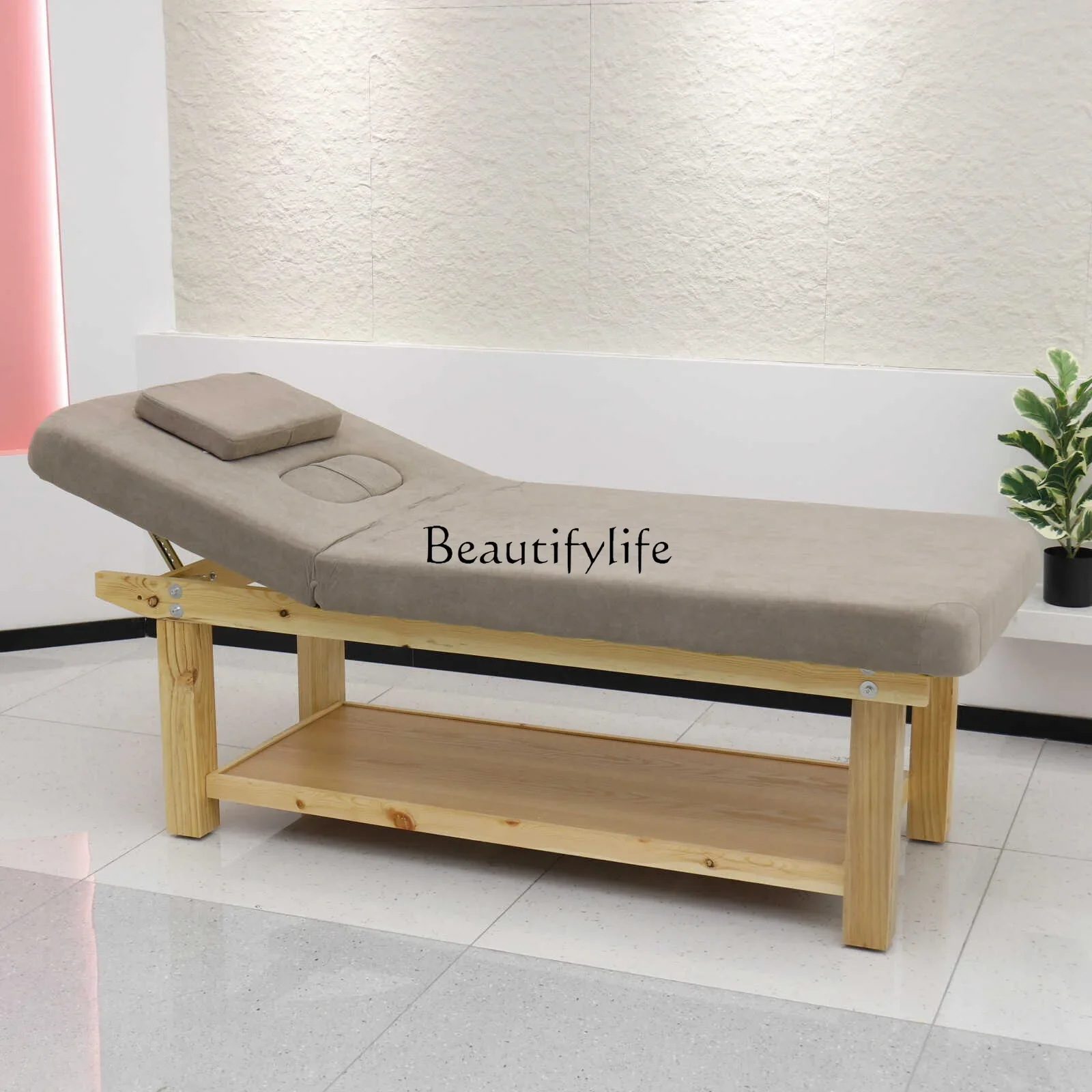 Solid Wood Foldable Professional Wooden Facial Bed Home with Chest Hole Physiotherapy Tattoo Embroidery Massage Bed