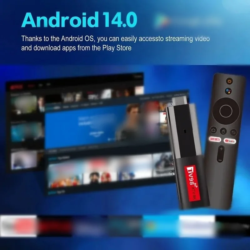 TV98 ATV Mini TV Stick Android 14 H618 Quad Core Cortex A53 Support 8K Video 4K Wifi6 BT5.0 Voice Remote Smart TV Box