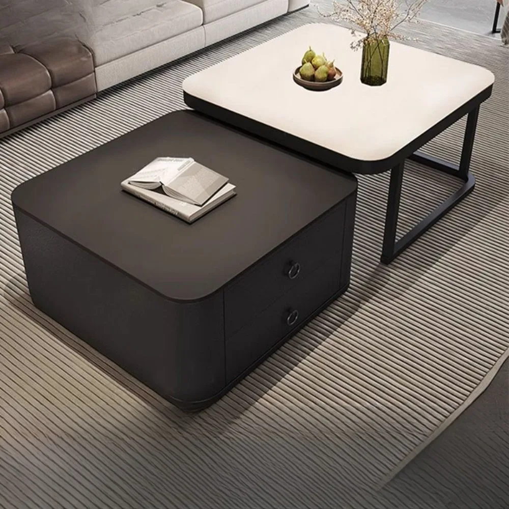 Italian rock slab coffee table living room home light luxury high-end black movable small apartment with wheels