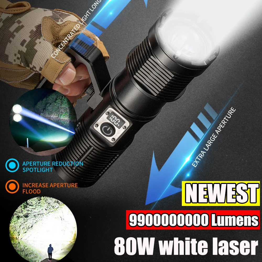 Brightest High Power Led Flashlight Tactical Flashlight 8800mah With Built-in Battery Light Emergency Spotlights Shot Long 10km