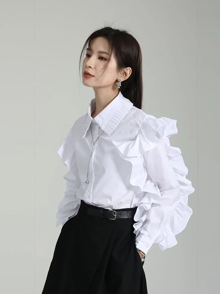 Ruffle Sleeve Kpop Stage Costume Line Dance Clothing Women Flamengo 2024 Shirt New Products Jazz Turnover Collar Modern Top