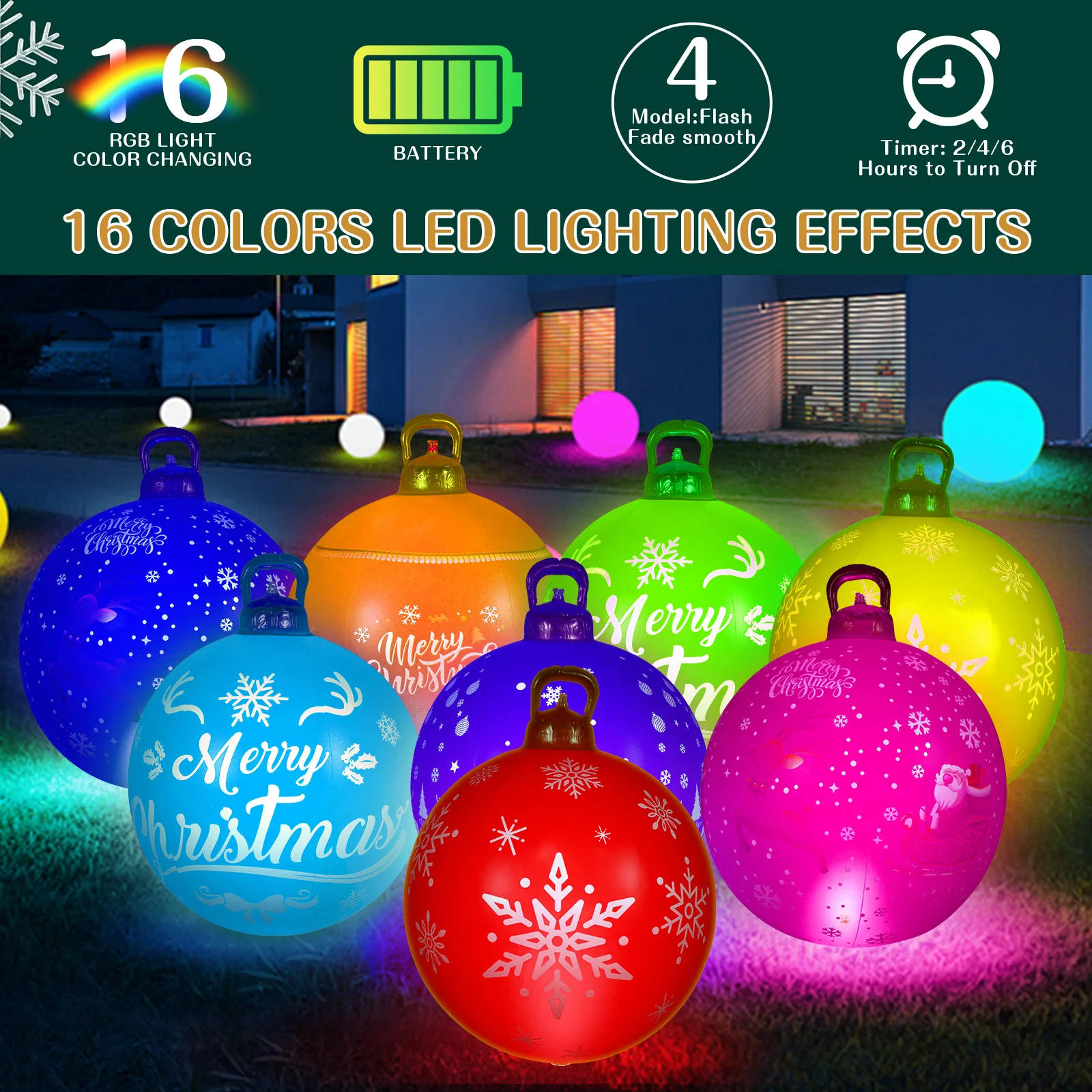 

1Set Multicolor LED Christmas Inflatable Ball Remote Control Brightness Adjustable Indoor Outdoor Decor Glowing Christmas Ball