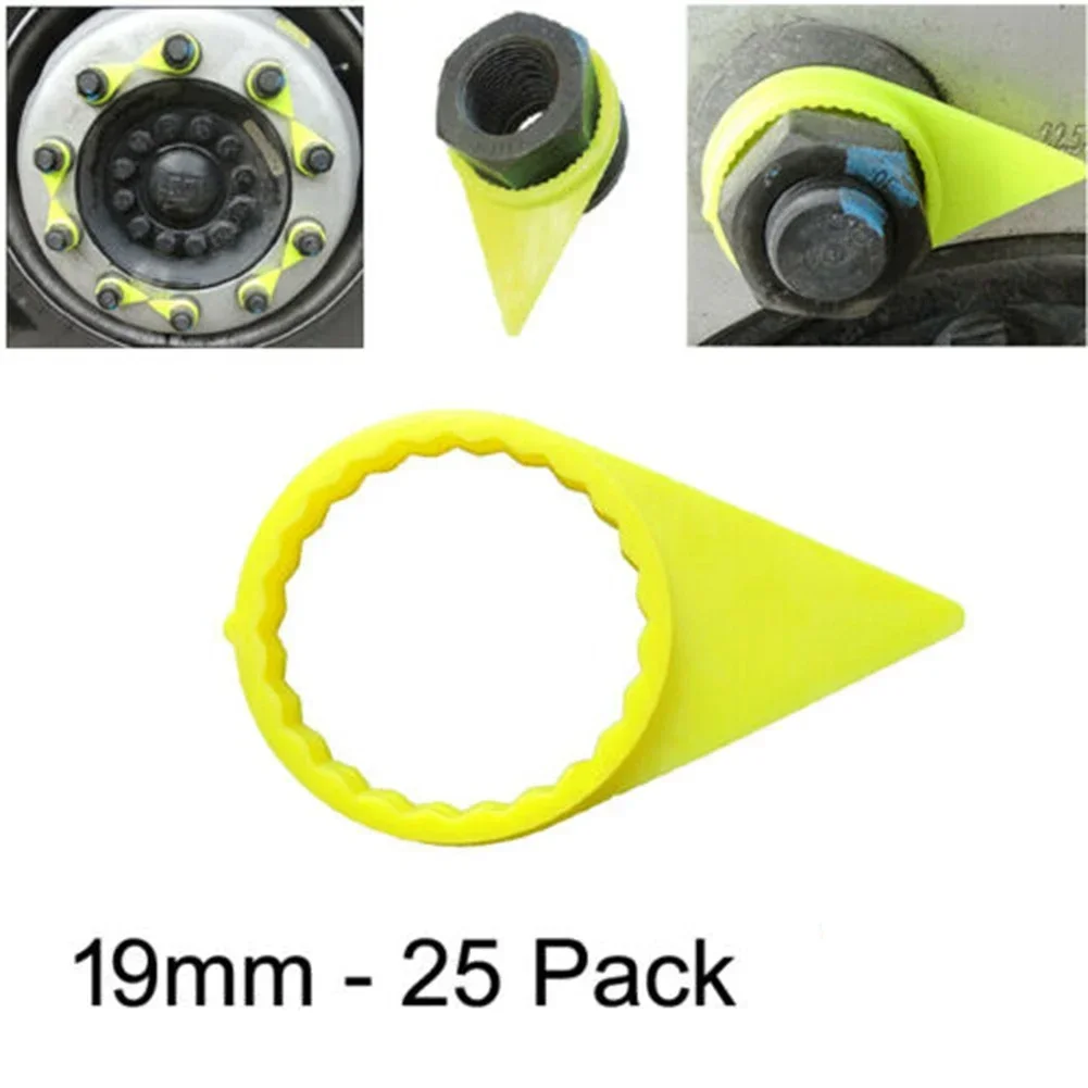 19mm Car Yellow Wheel Nut Indicators Truck Safety 25 Pack Loose Wheel Nut Indicator Mark Dust Cap Tire Nut Loosening Check Tool