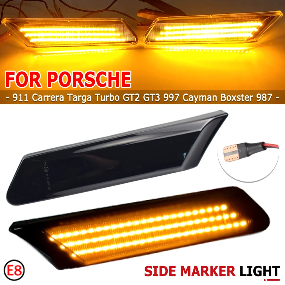 2Pcs LED Dynamic Side Marker Turn Signal Light Sequential Blinker Lamps For Porsche 911 997 Carrera GT2 GT3 Boxster Cayman 987