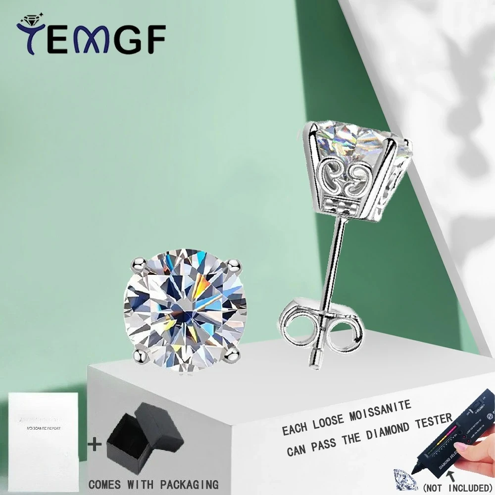 

TEMGF 8mm Moissanite Ear Studs 4 Prong S925 Silver Holder for Women Classic Trendy Sparkling Fine Jewelry Date Love Gift 1 Pair