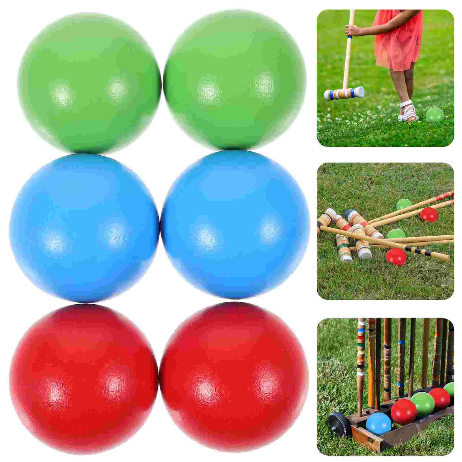 6 Pcs Joystick Croquet Toy Outdoor Toys for Kids Yard Bocce Lotus Tree Grass Wood Balls