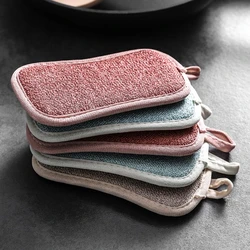 Double-sided scouring pad, reusable microfiber dishwashing sponge, kitchen cleaning gadgets