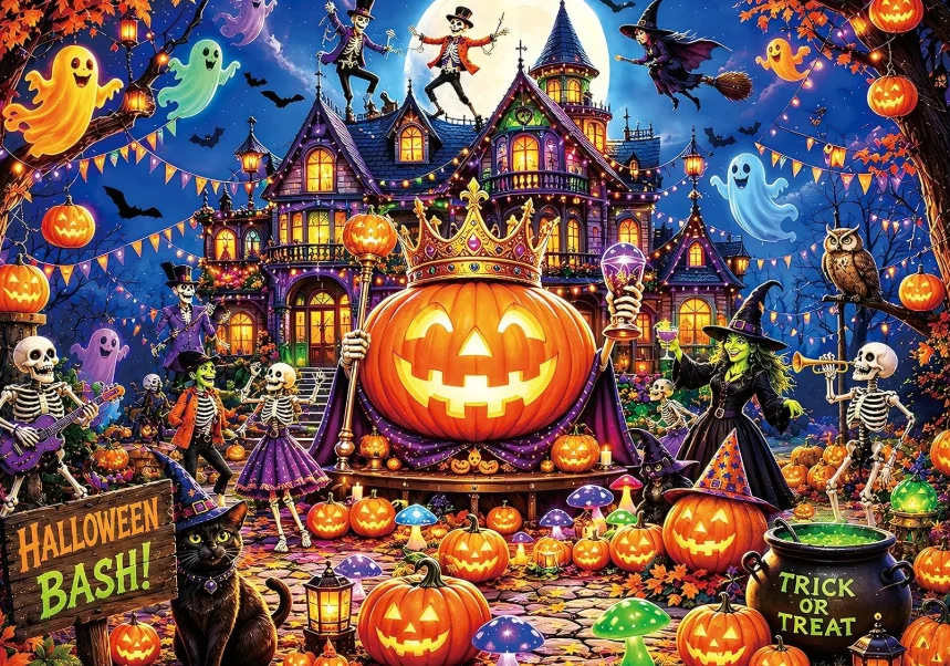 Halloween Bash 500/1000/1200/2000PCS Jigsaw Puzzle Giant Pumpkin Haunted House Ghost Scene Home Decoration Gift