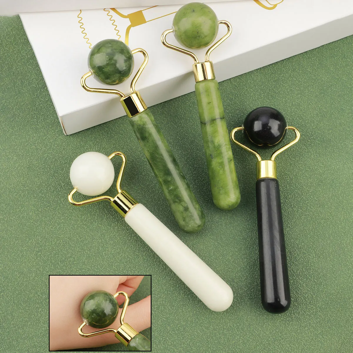 3-in-1-Jade-Roller und Gua-Sha-Set, Roller mit Augenmassagegerät, geries Massagegerät, Gesichtswerkzeuge für Hautpflege, Routine und Schwellungen