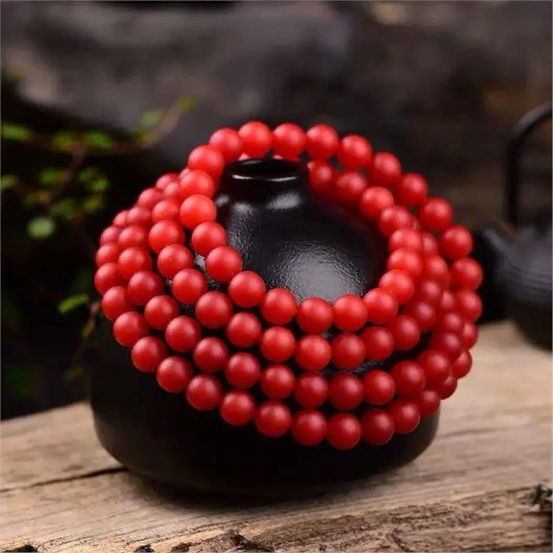 Baoshan, Yunnan108Bracelet Multi-Circle Rosary Bracelet Raw Ore Persimmon Red Men's and Women's Bracelets Ornament Beads Wholesa