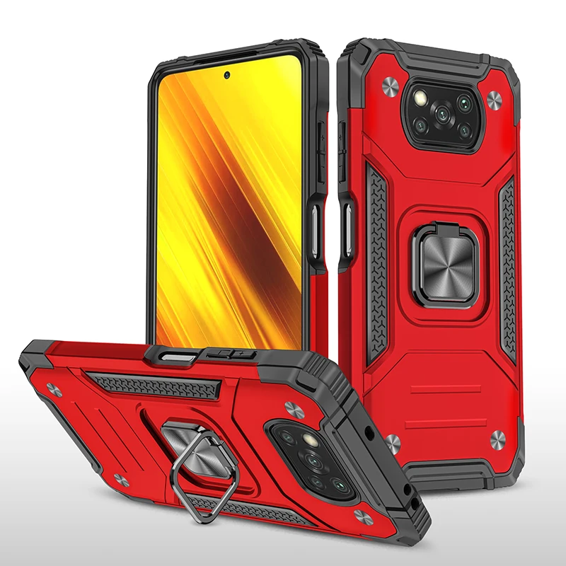 Armor Shockproof Phone Case For Xiaomi Pocophone POCO X3 NFC Car Magnetic Metal Finger Ring Holder Back Cover For Mi Poco X3 Pro