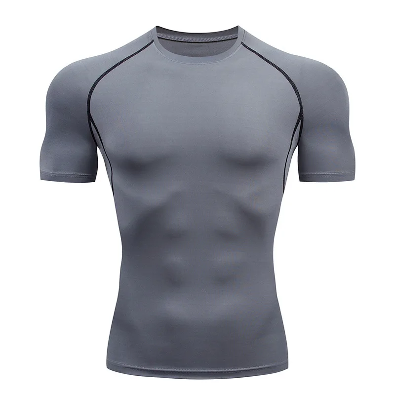 Men's Running T Shirt Black Sport Top Compression Bodybuilding Shirt Short Sleeve Summer Quick Dry Breathable Gym Workout Top