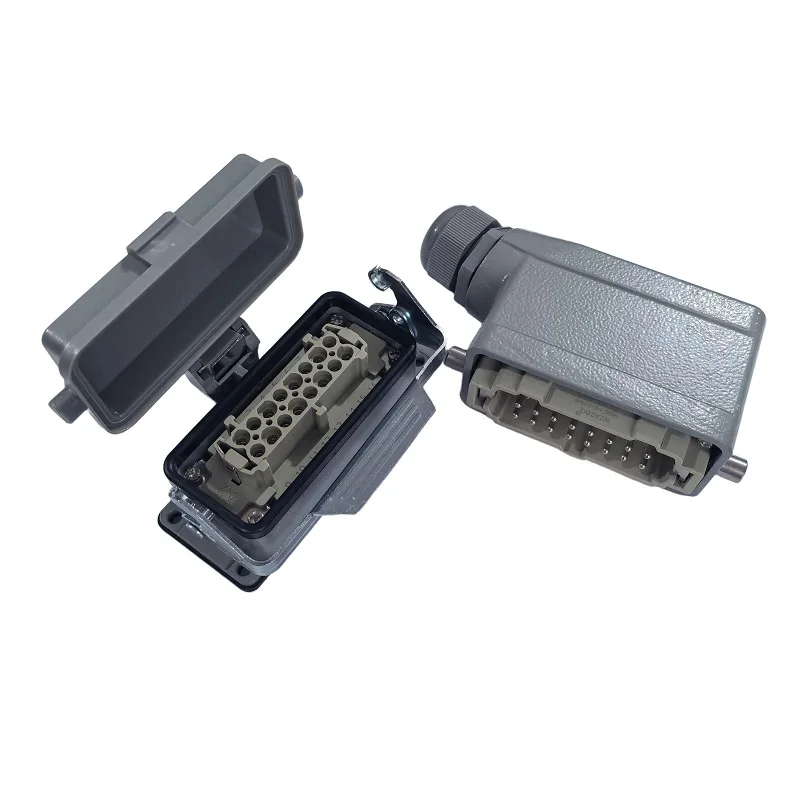 Rectangular Heavy-Duty Connector With Cover HDC-HE Waterproof Aviation 16 Core Pins Plug and Socket 16A 500V Cable Gland PG21
