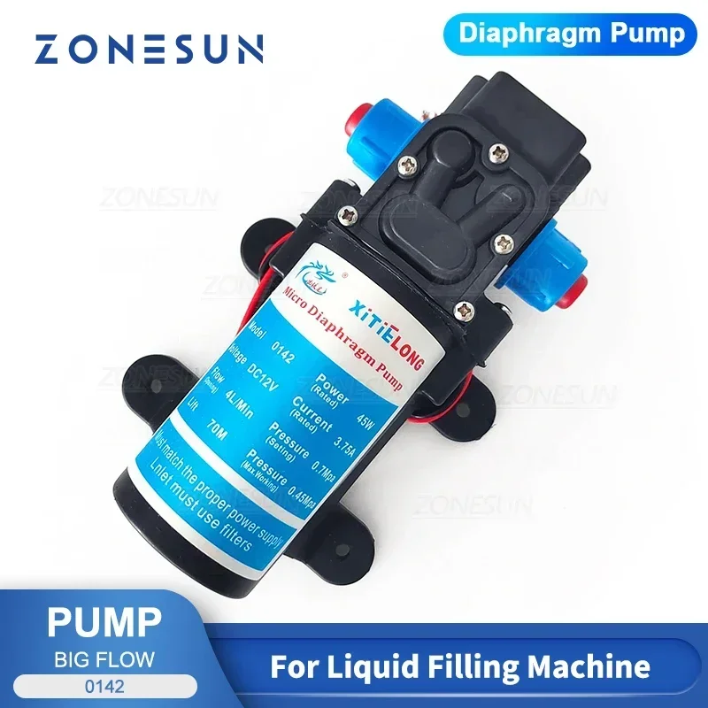 ZONESUN 0142 DC 12V Micro Diaphragm Pump 4L/min Big Flow Self Priming Water Pump for Liquid Filling Machine Replacement Parts