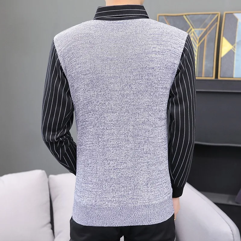 2024 New Men's Casual Fake Two Sweaters and Knitwear Fashion Plaid Letter Print Sweater Vest Long Sleeved Shirts