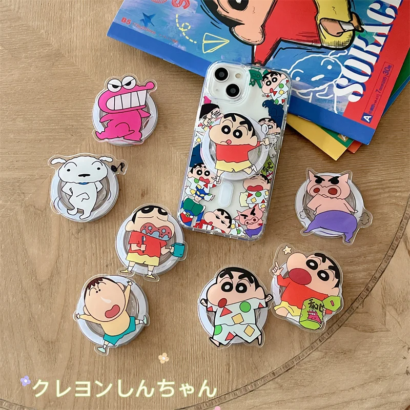 INS Cute Crayon Shin-chan Couple's Phone Case With Holder for Apple IPhone 14 13 12 11 15 Pro Max Soft Silicion Transprent Cases