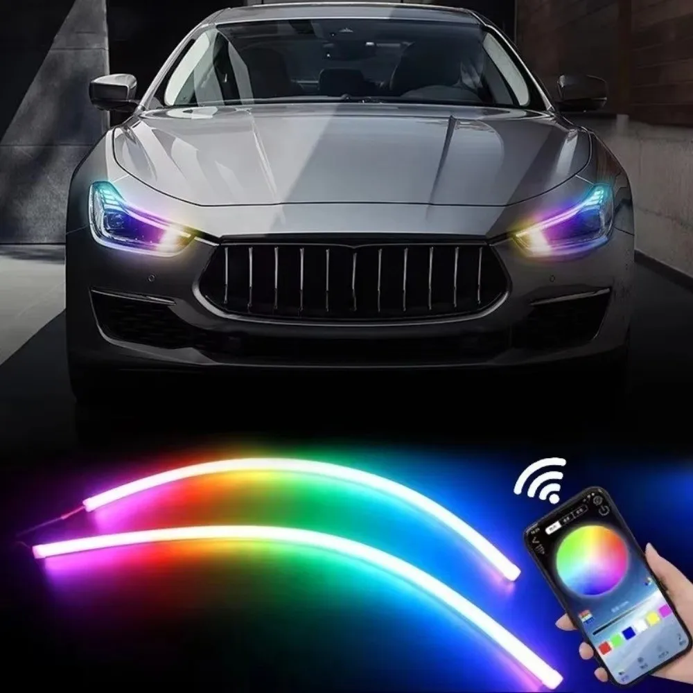

Прочный 30/45/60 см RGB светодиодный DRL гибкий светодиодный светильник с управлением через приложение, полноцветная плавная полоса, автомобильные аксессуары