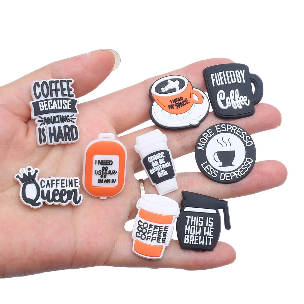 Hot 1-16pcs Black White and Coffee for  Shoe Charms Funny Garden Accessories Buckle Fit Clogs Sandals Decorate Kids Gift