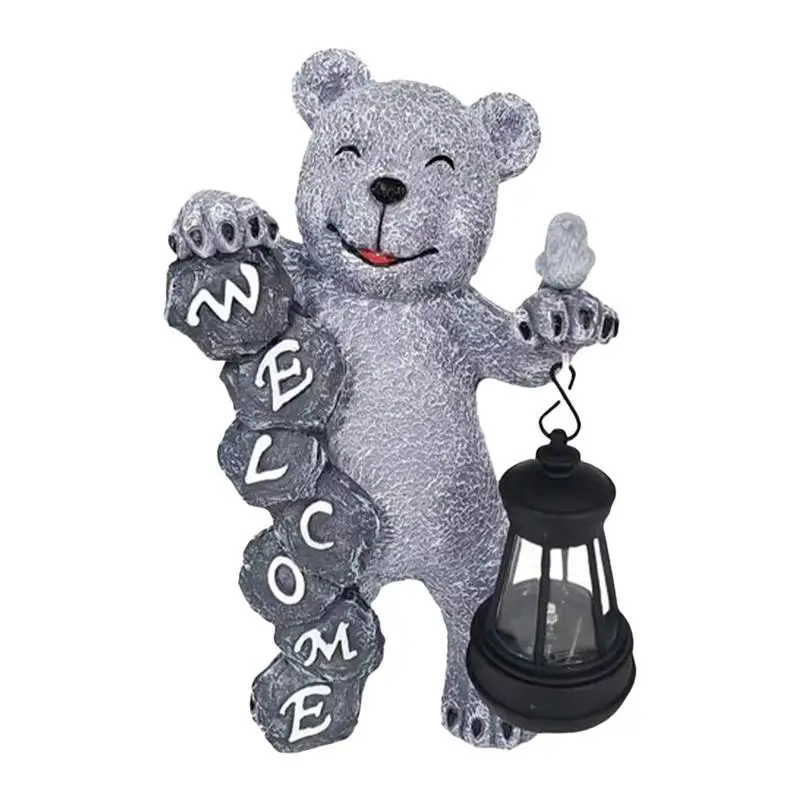 

Bear Welcome Statue Resin Bear Sculpture Solar Light Welcome Statues For Front Porch Lighted Garden Decor Waterproof Lawn