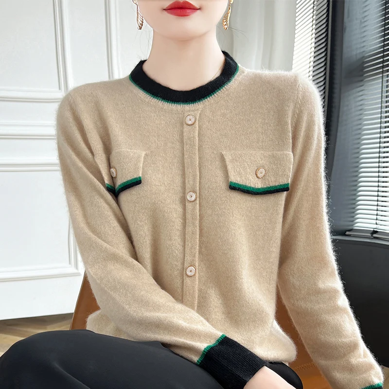 

YSC2024 New Women's Classic Australian Pure Wool Pullover Long Sleeve Casual Fashion Basic Sweater High Quality Knitted Top