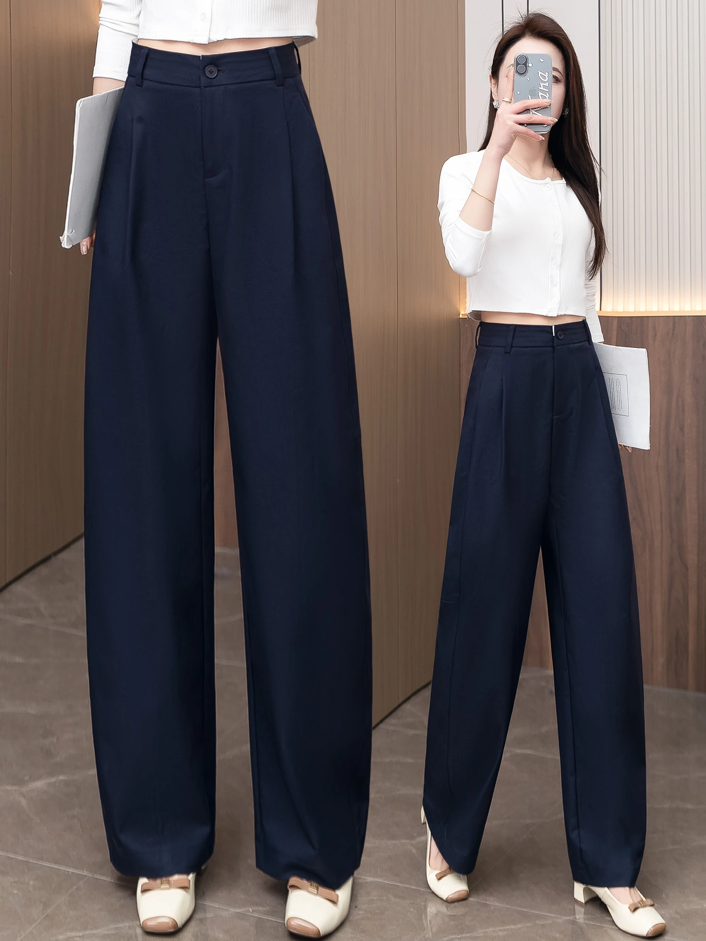 

High Waist Wide Leg Knife Pants Women's Casual Style Korean Version Polyester Fiber Spring Autumn New Arrival Slimming Knife ...