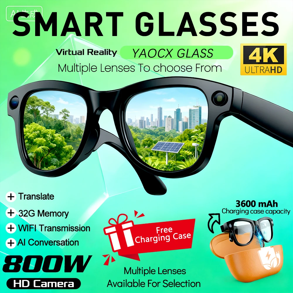 

New Intelligent AI Glasses 800W Pixel Camera Video Recording AI Voice Translation Music WIFI Transmission BT Call Smart Glasses