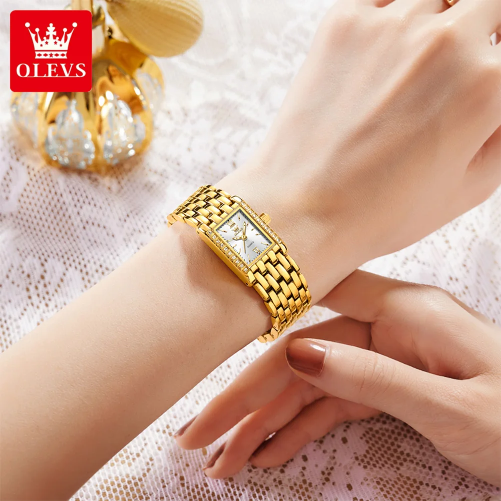 OLEVS 3700 Elegant Original Women Sparkling Quartz Watch Square Watch Lightness Luxury Ladies Gifts Fine Textured Dial Watch