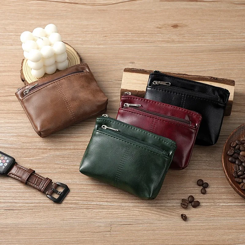 Pure Colour Soft Skin Small Coin Purse For Woman Men Card Holder Card Package Cowhide Brief Zipper Driver's license Bag Key bag