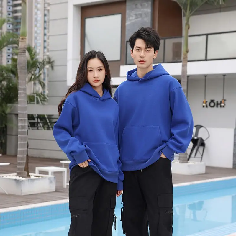 480g Popular Winter Women 100% Cotton Hoodies Warm Fleece Street Top Man Solid High Quality Hooded Sweater Oversized Pullovers