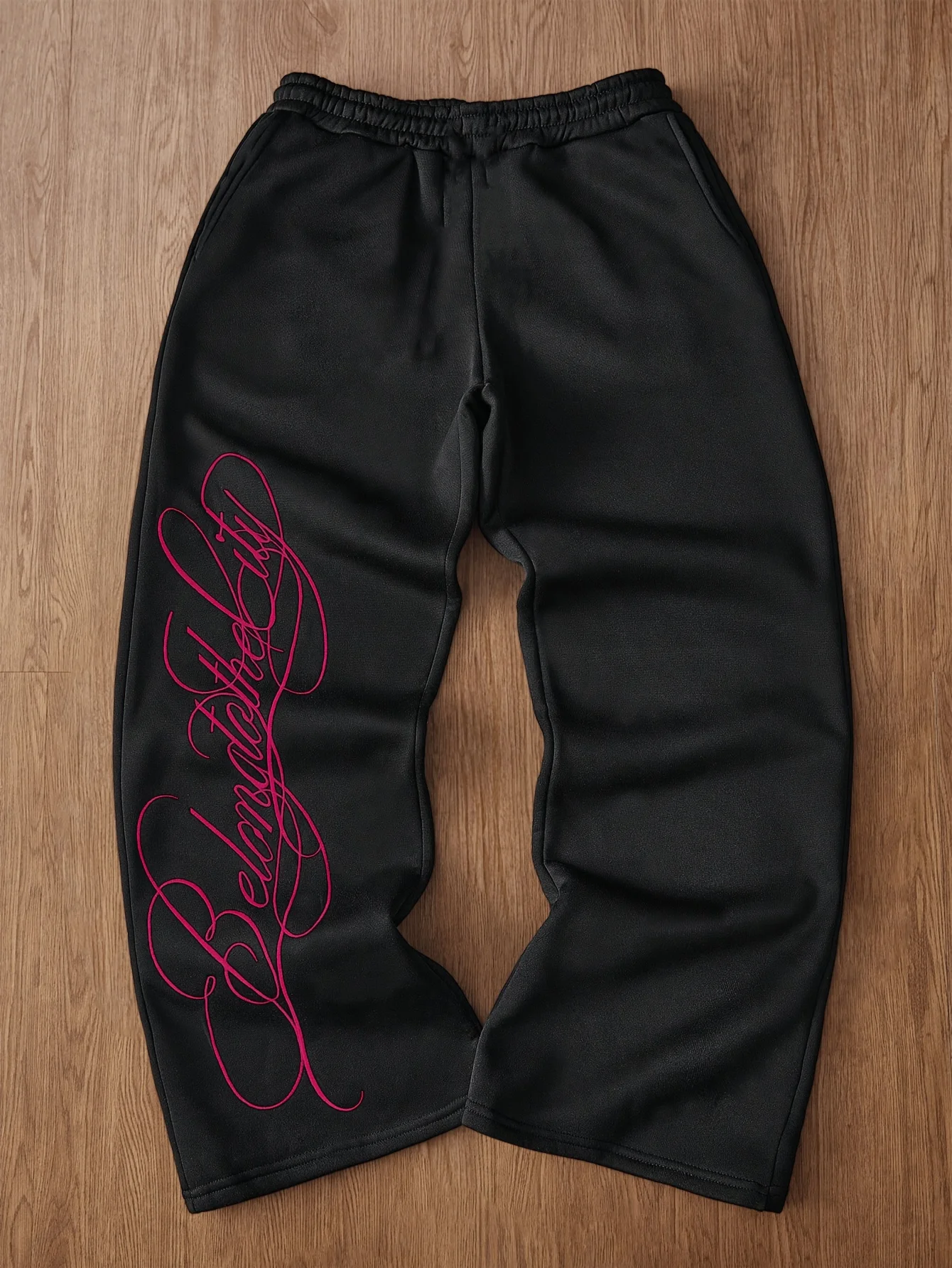 2026 Herren Schwarze Hosen mit Schriftzug, Reine Baumwolle Gerade Geschnittene Hosen, Lässige Jogginghosen mit Elastischem Bund – Detail 7