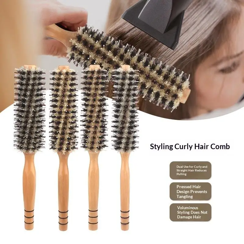 Wooden Handle Boar Bristle Hair Brush With Anti Frizz And Volumizing Effect Perfect For Home Salon Blow Drying Curling Styling