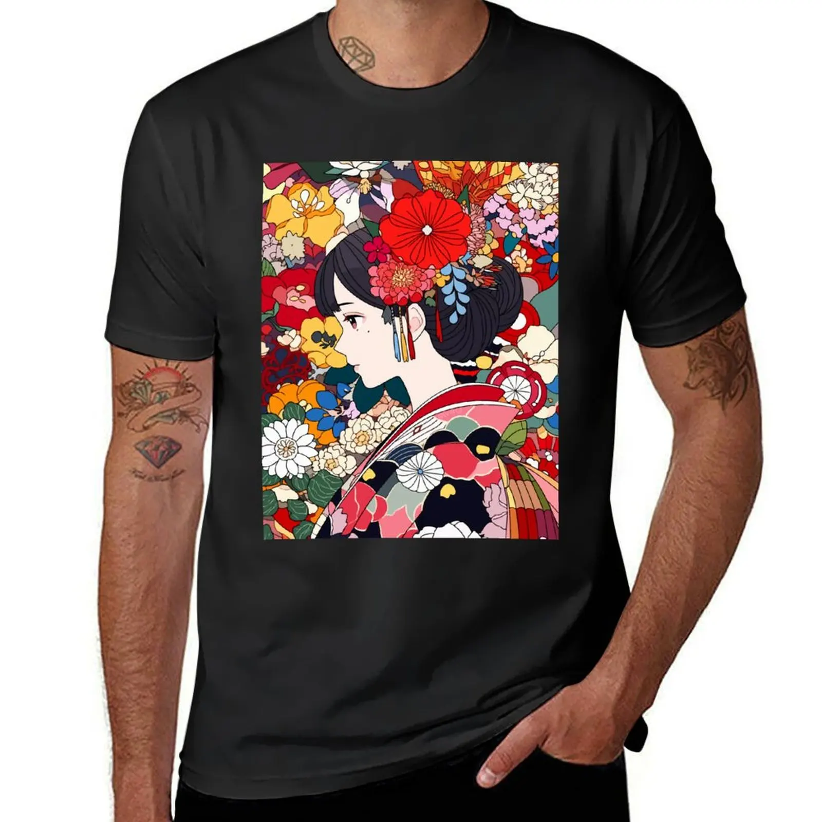 

Kimono Girl Flowers Cute Japanese Anime Aesthetic T-Shirt tops cute tops sweat shirts, men