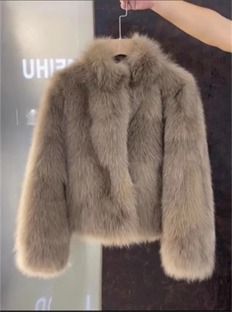 

2025 Autumn/winter Female New Korean Version Versatile Lace UpThick Top Women's Short Loose And Warm Imitation Fox Fur Fur Coat