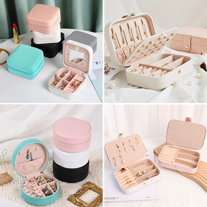 

Portable Travel Jewelry Box for Rings Necklace Pendants Earrings Organizer Jewelry Case for Women Leather Storage Box Gifts