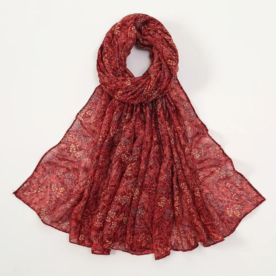 

180 * 90Cm Lightweight Floral Print Polyester Scarf - Breathable Cotton-Linen Feel Travel Shawl