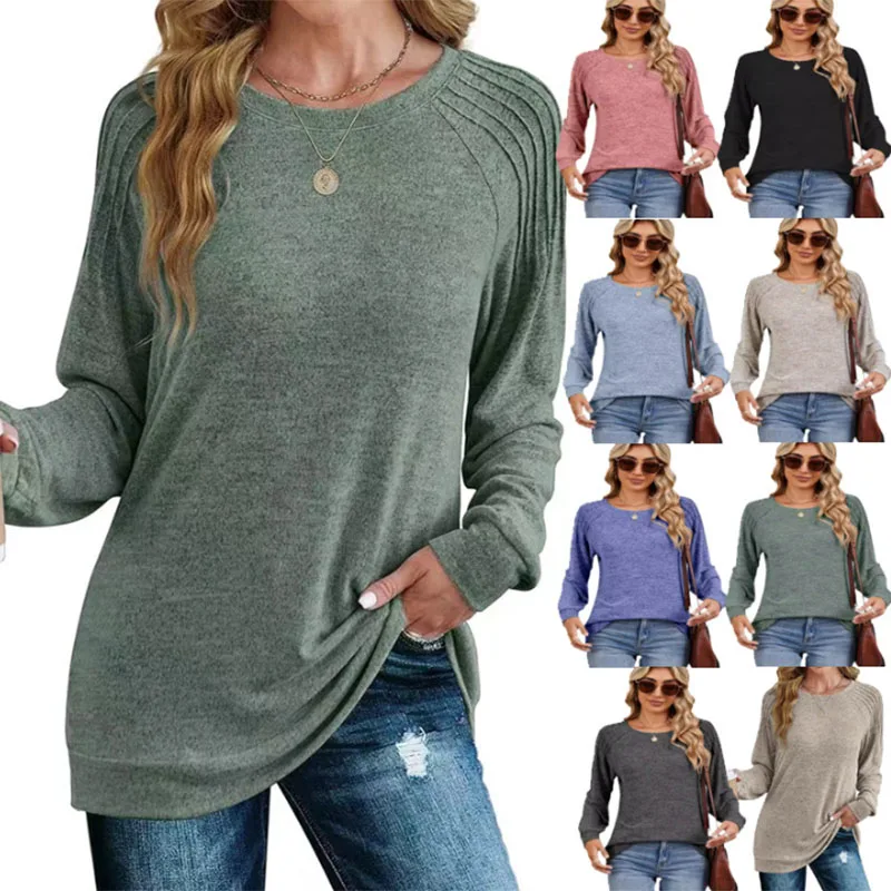 Lucyever Women Autumn Winter T Shirt Solid Color O-Neck Loose Long Sleeve Top Female Comfortable Soft Outside Wear Casual Shirts