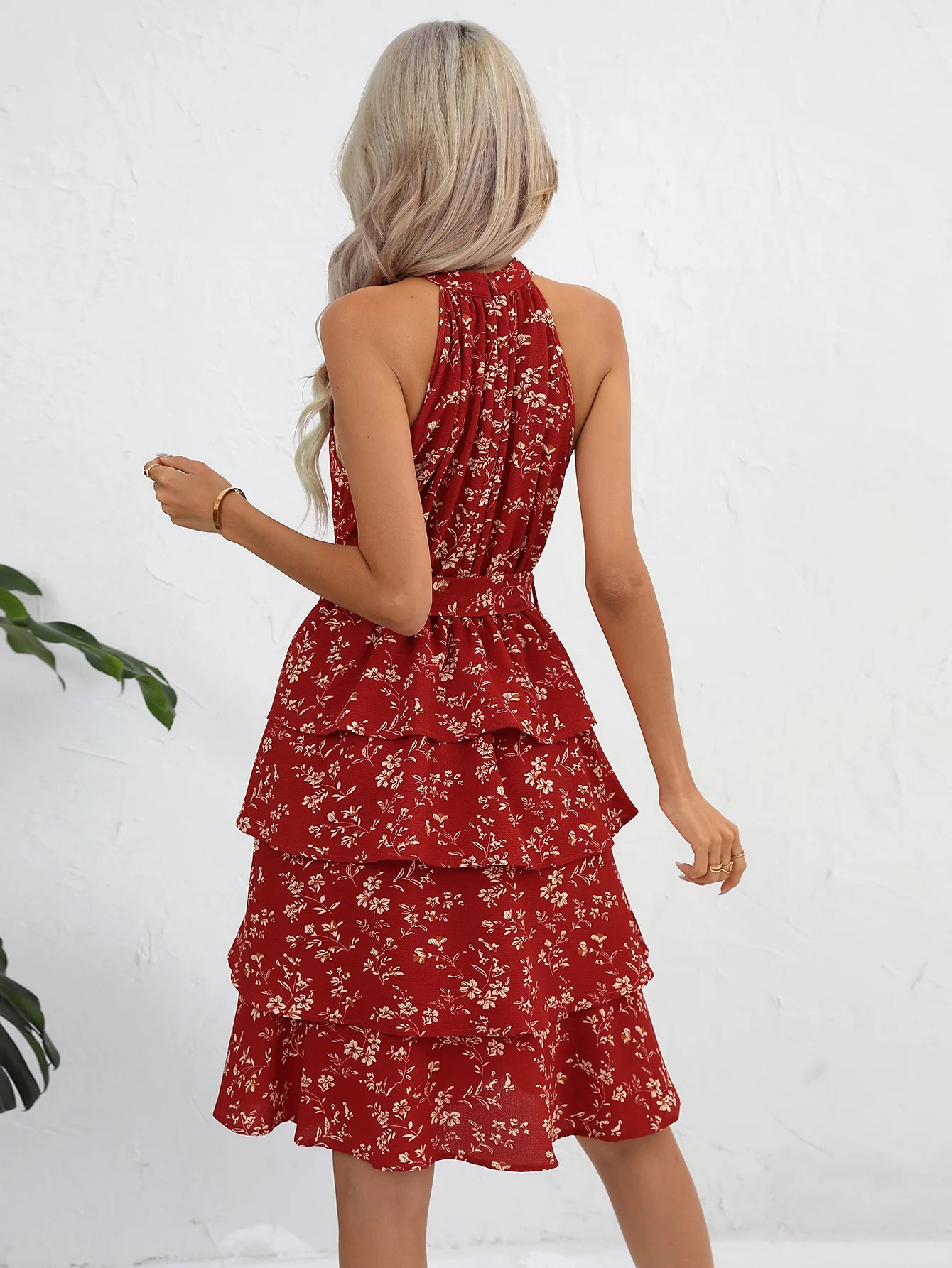 Robe Sexy rouge à volants, épaules dénudées, jupe gâteau sans bretelles, col licou, robe pour occasions spéciales pour femmes