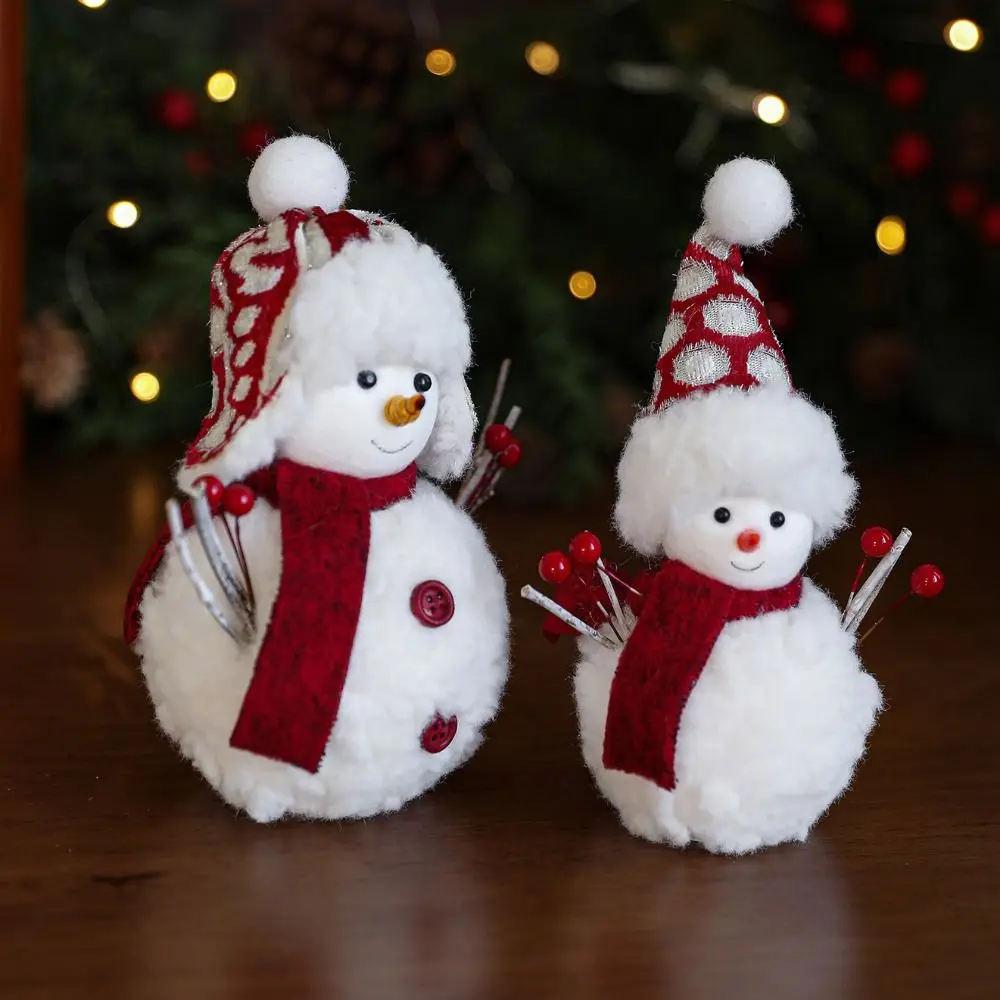 

Scarf Hat Cartoon Christmas Snowman Ornaments Knitted Soft Snowman Statue Simulation White Xmas Decoration Happy New Year
