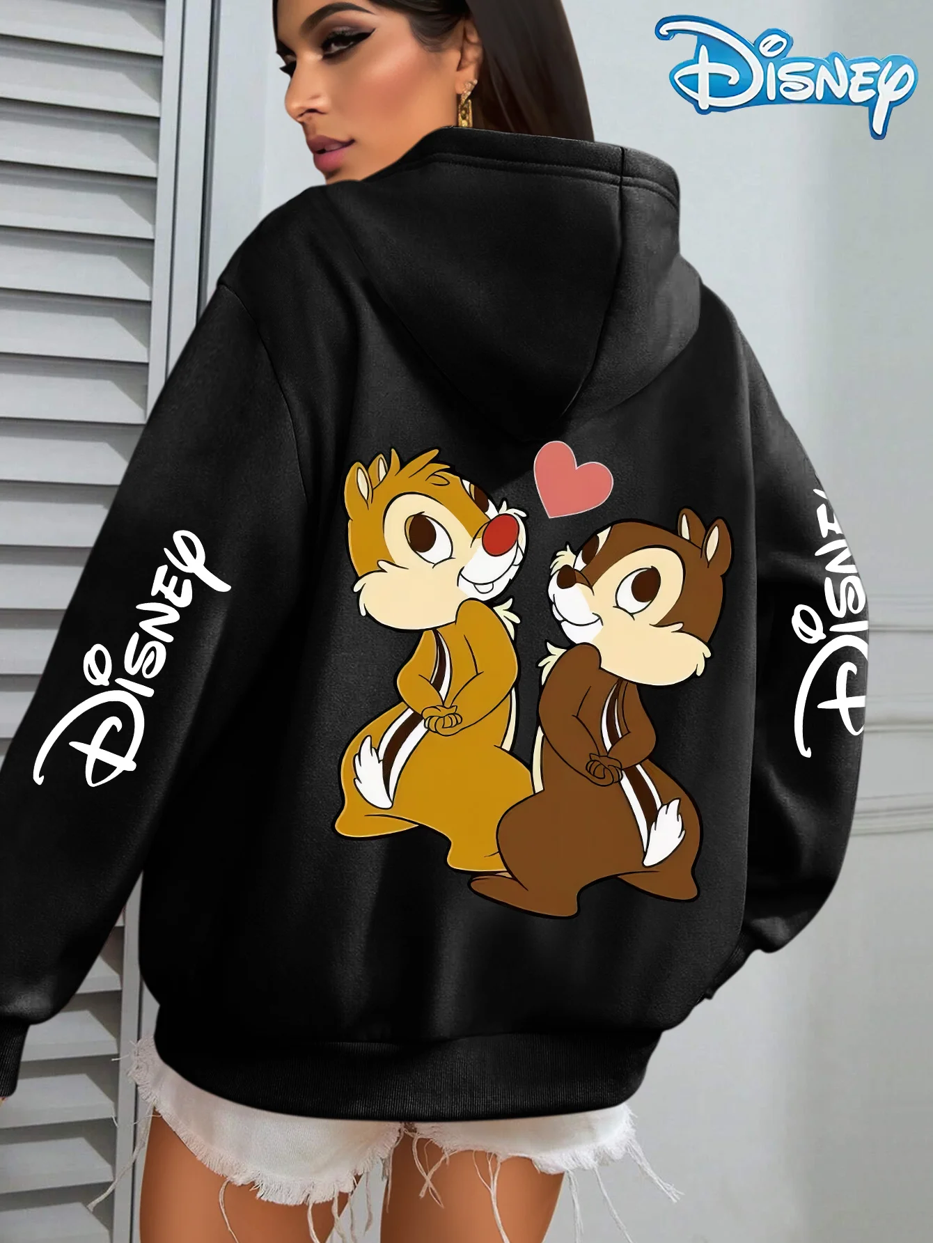 

Disney Women Chip and Dale Pattern Hoodie-Unisex Autumn and Winter Fleece Hooded Everyday Outdoors Hoodie for Any Occasion