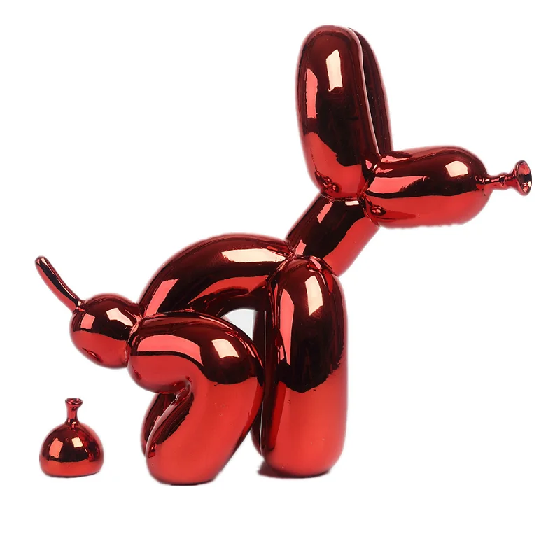 Animals Figurine Resin Cute Shiny Balloon Dog Shape Statue Art Sculpture Figurine Craftwork Home Decor with Antiskid Mat Lucky