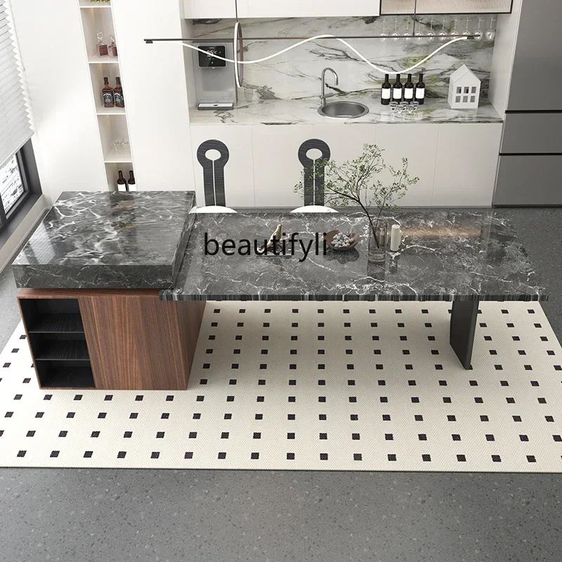 

A57 French marble island dining table integrated retractable solid wood light luxury simple modern square dining table